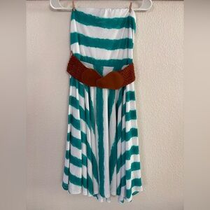 Maurices Teal and White Dress with Brown Accent